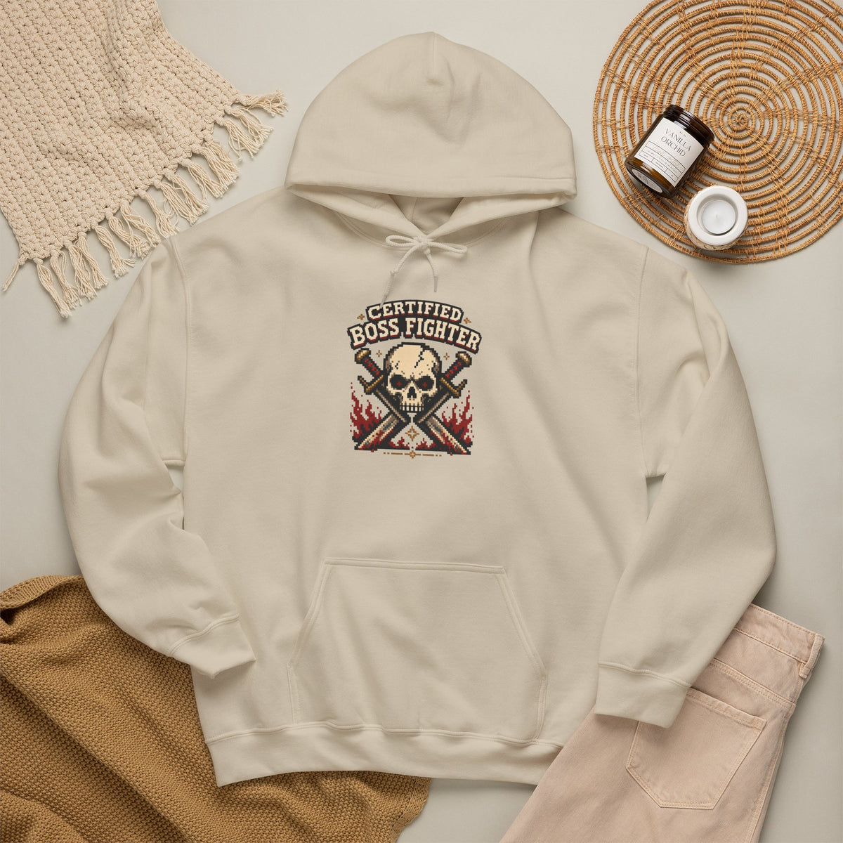 Certified Boss Fighter Hoodie - Sand - Flat Lay
