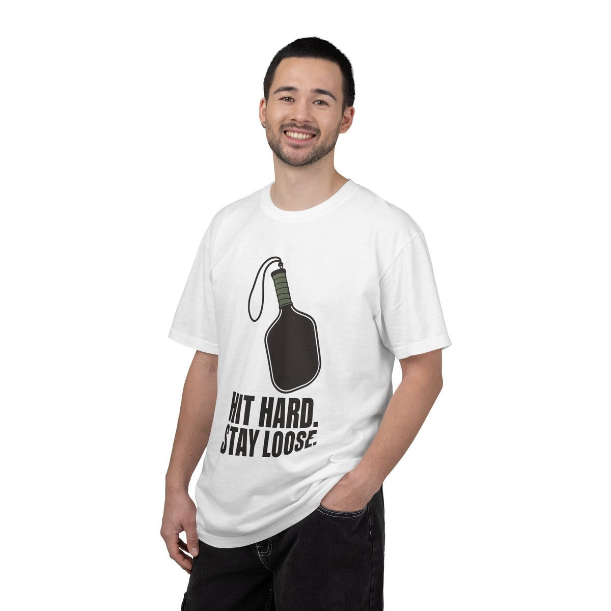 Hit Hard, Stay Loose T-Shirt - White - On Model Male