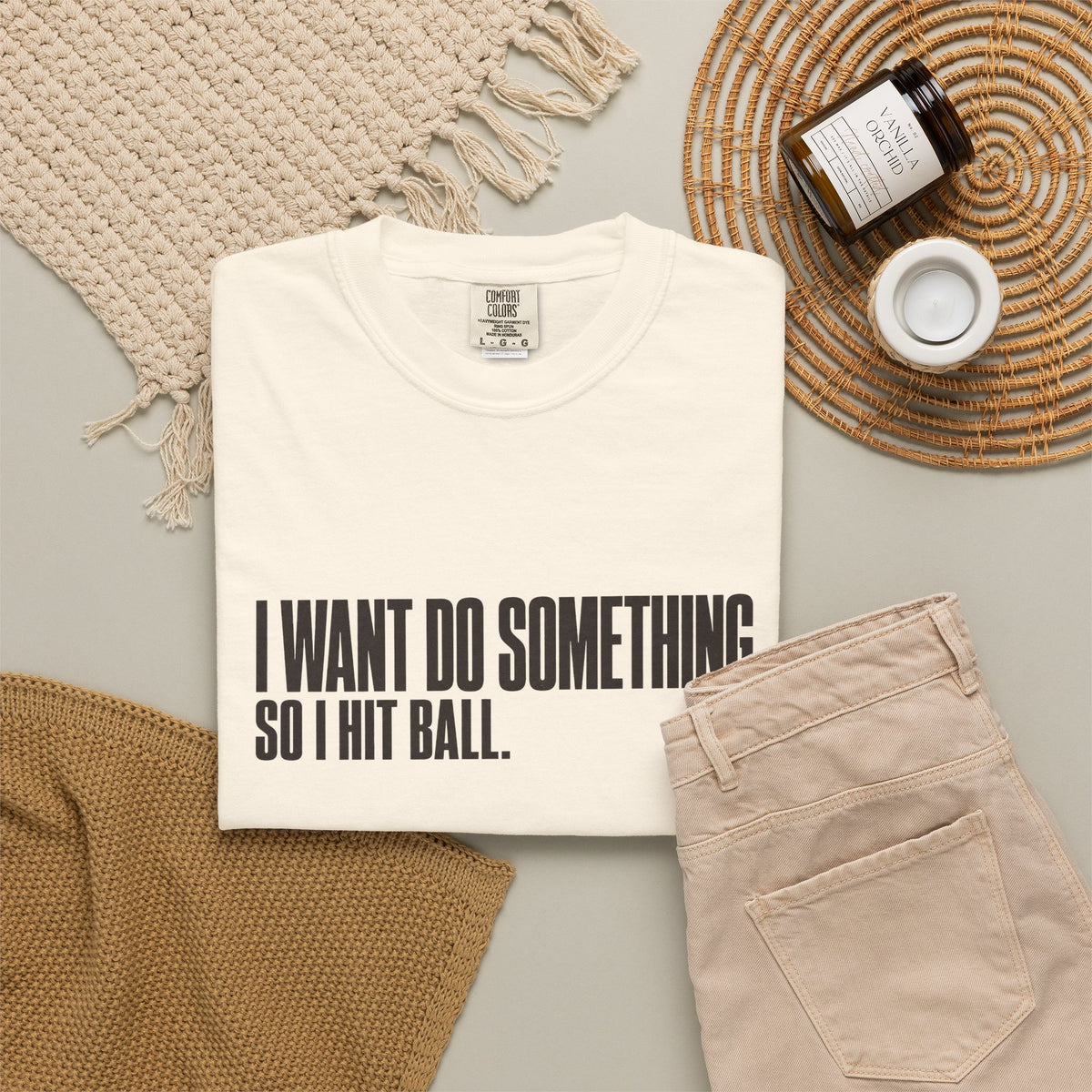 I Want Do Something So I Hit Ball T-Shirt - Ivory - Flat Lay