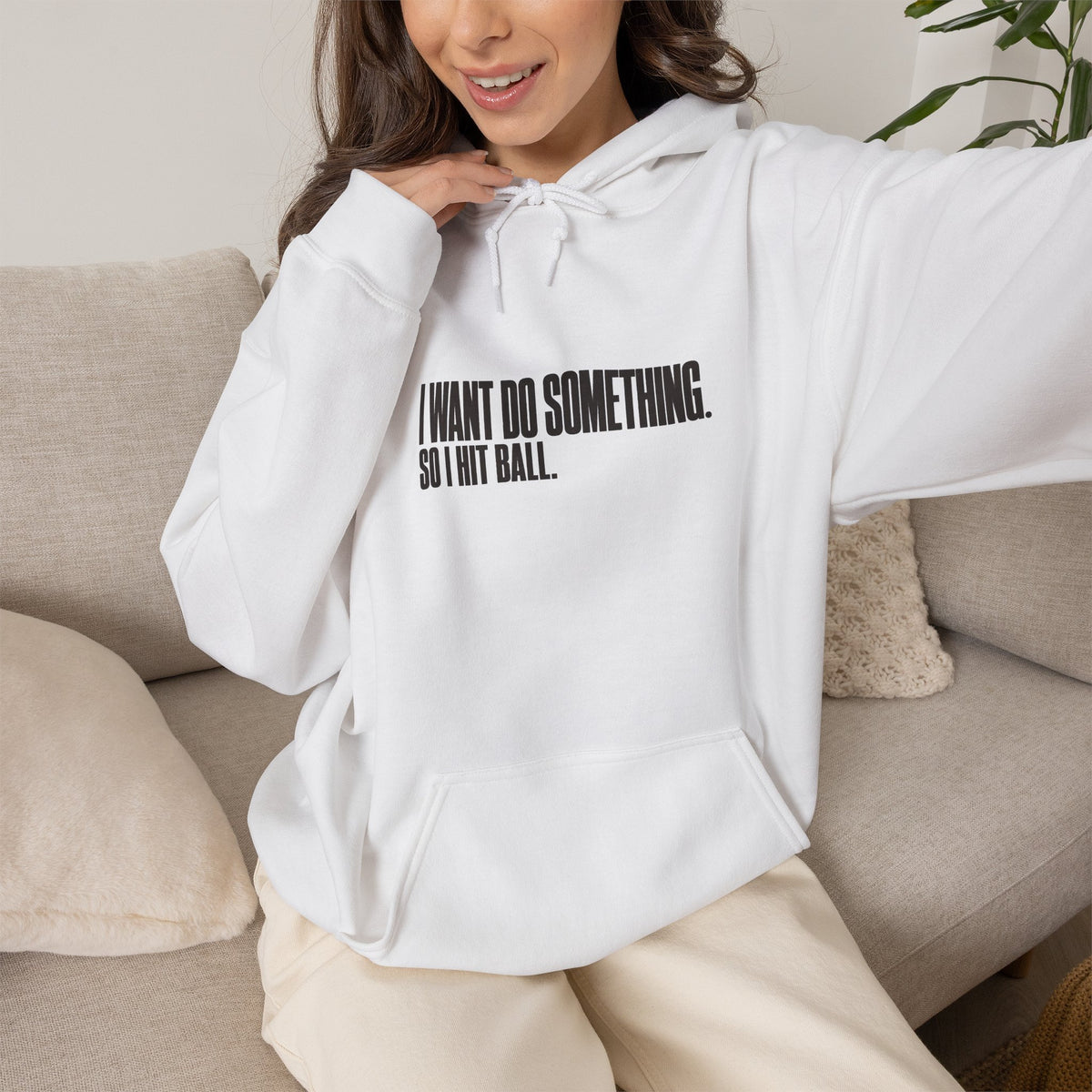 I Want Do Something So I Hit Ball Hoodie - White - On Model Female