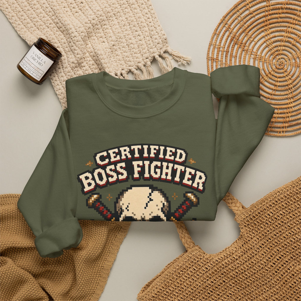 Certified Boss Fighter Sweatshirt - Military Green - Flat Lay