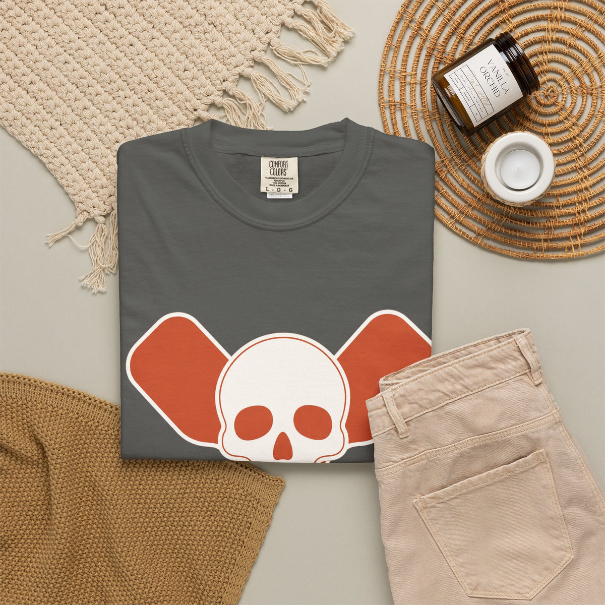 Skull & Oars T-Shirt - Pepper - Flat Lay