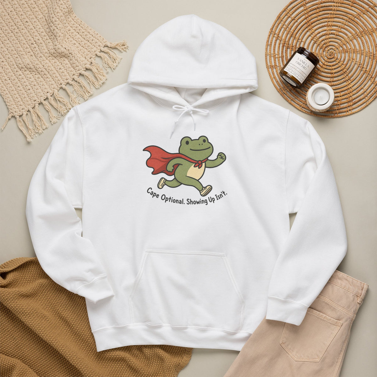 Superhero Frog running Hoodie - White - flat lay