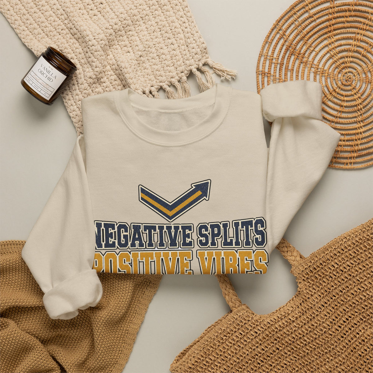 Negative Splits Positive Vibes Sweatshirt - Sand - Flat Lay