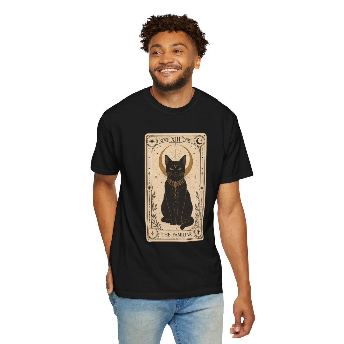 Black Cat Tarot Card T-shirt - Black - on model front