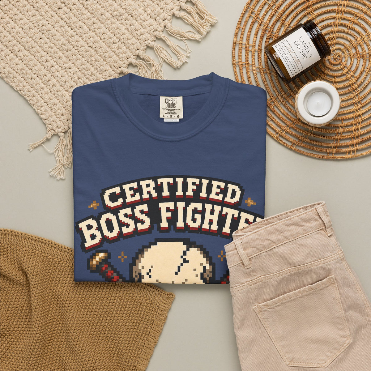 Certified Boss Fighter T-shirt - China Blue - Flat Lay