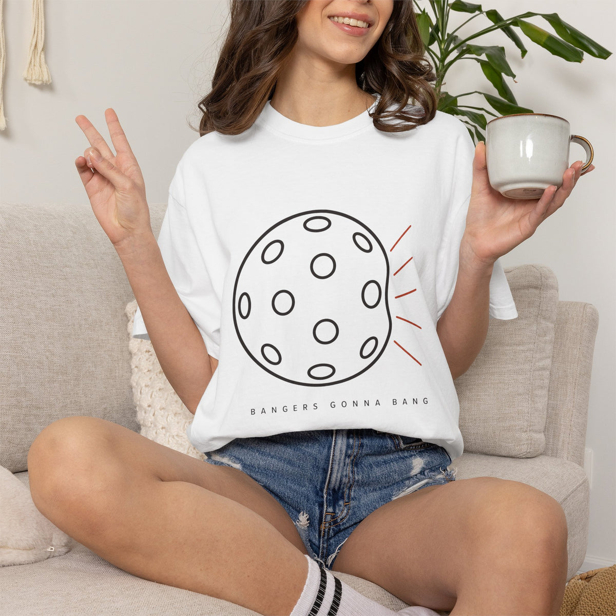 Danger's Gonna Bang T‑Shirt - White - On Model Female