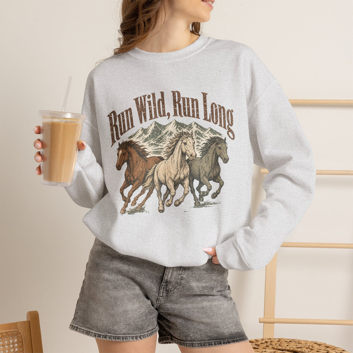 Run Wild Run Long Sweatshirt - Ash - On Model Female
