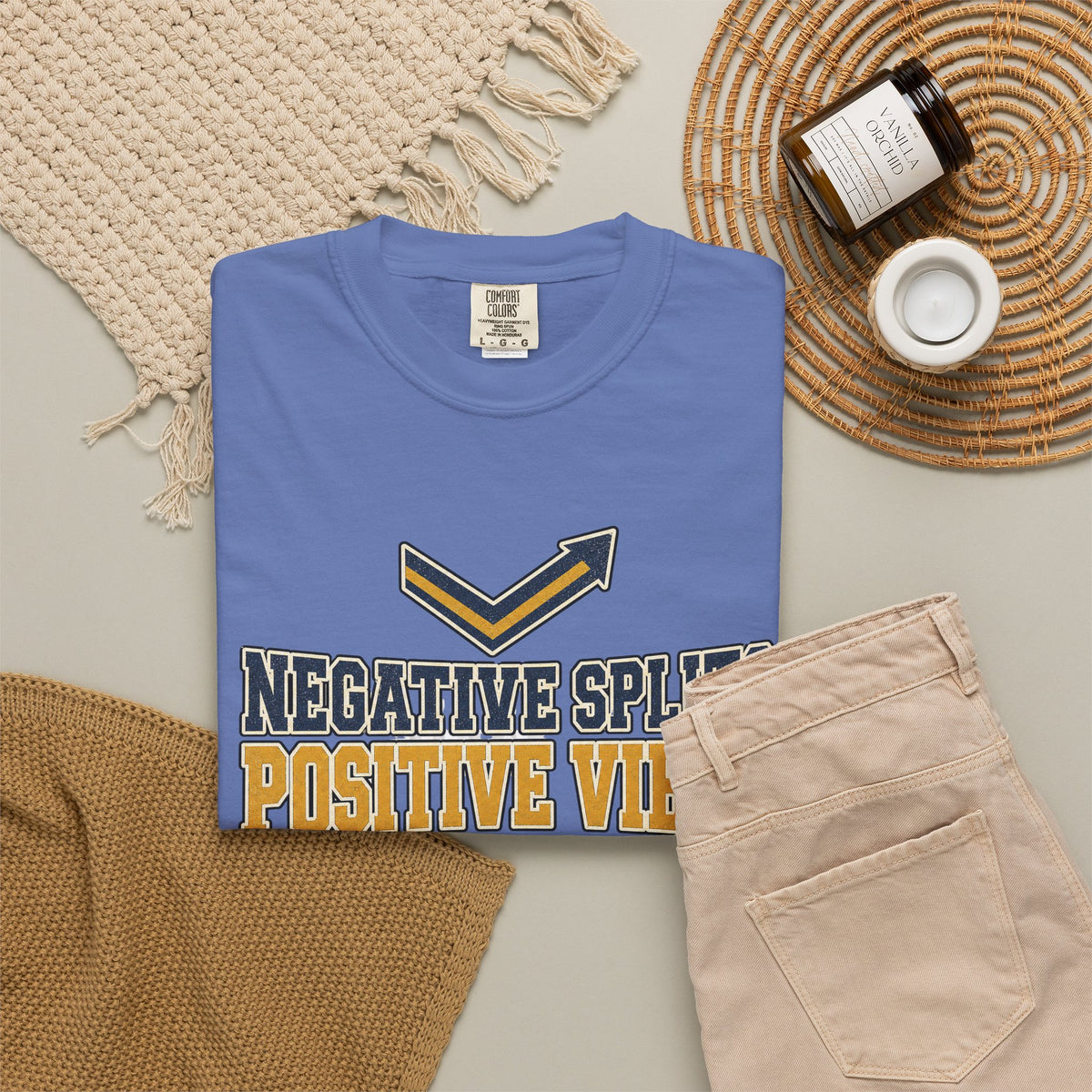Negative Splits Positive Vibes T-shirt - Mystic Blue - Flat Lay