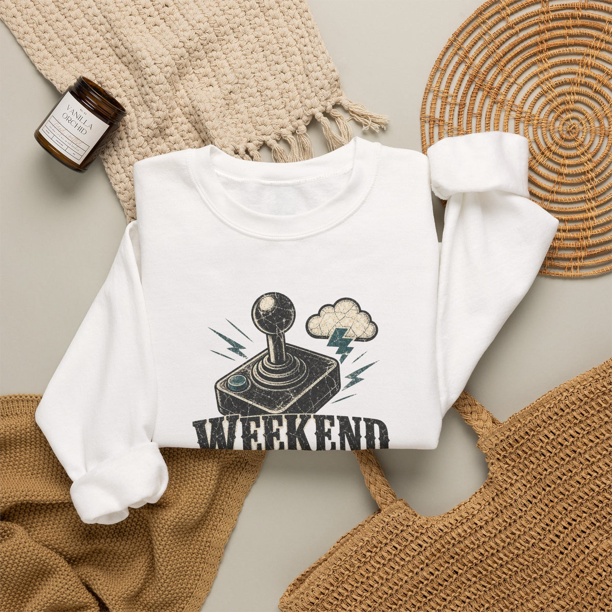 Weekend Forecast 100% Gaming Sweatshirt - White - Flat Lay