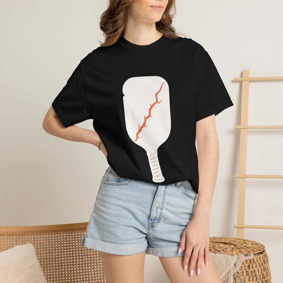 Pickleball Paddle Graphic T-Shirt - Black - On Model Close-Up