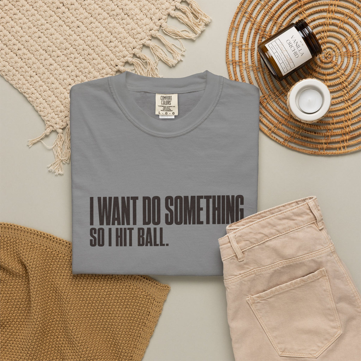 I Want Do Something So I Hit Ball T-Shirt - Grey - Flat Lay