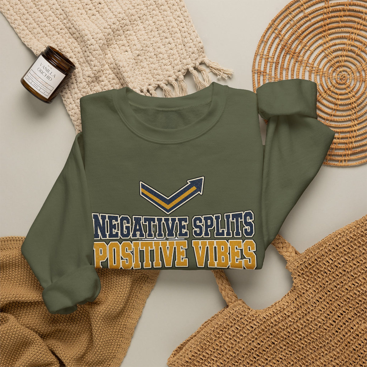 Negative Splits Positive Vibes Sweatshirt - Military Green - Flat Lay