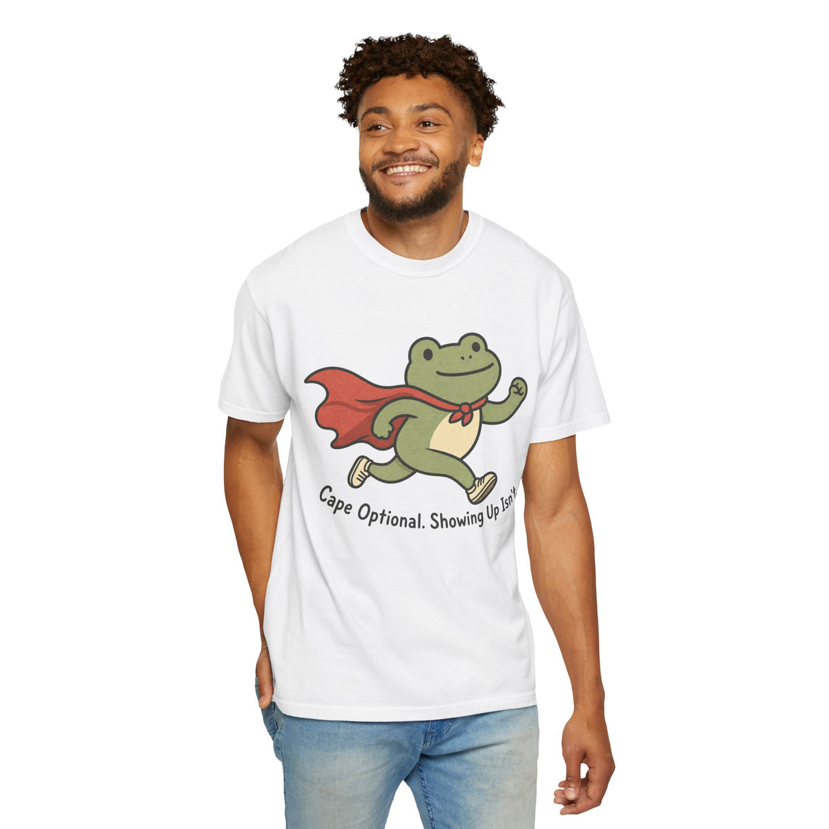 Superhero Frog Running T-shirt - White - on model front