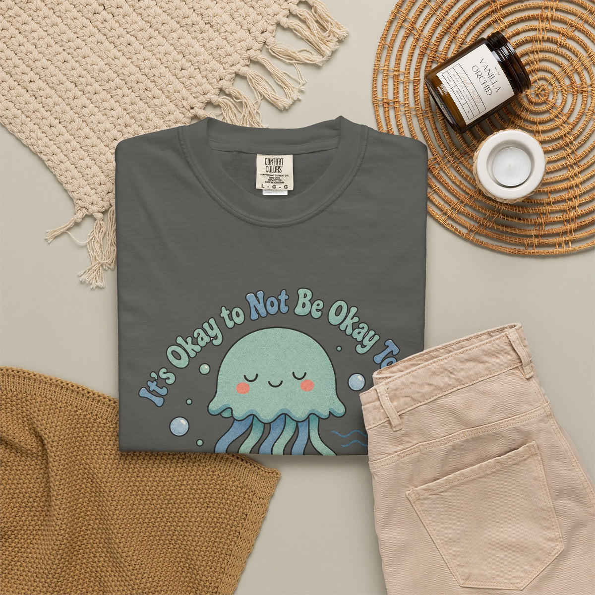 It's Okay to Not Be Okay T-shirt - Pepper - Flat Lay