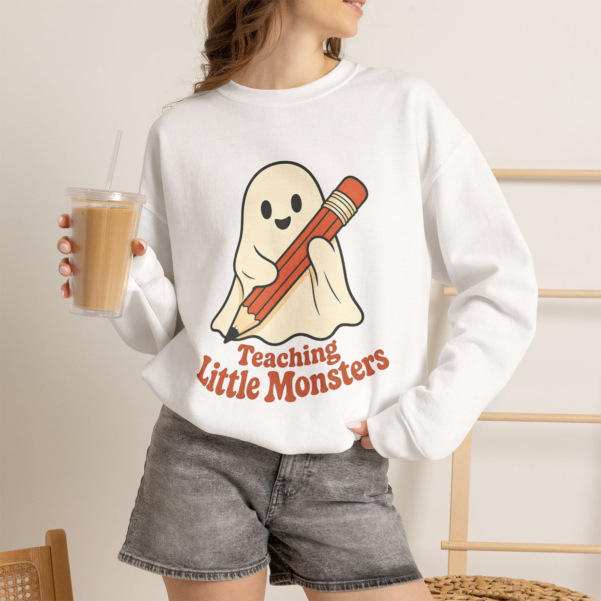 Teaching Little Monsters Sweatshirt - White - On Model Female