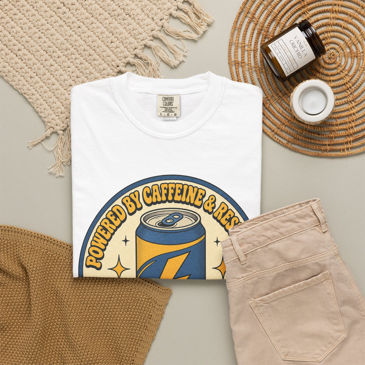Caffeinated Energy Can T-shirt - White - Flat Lay