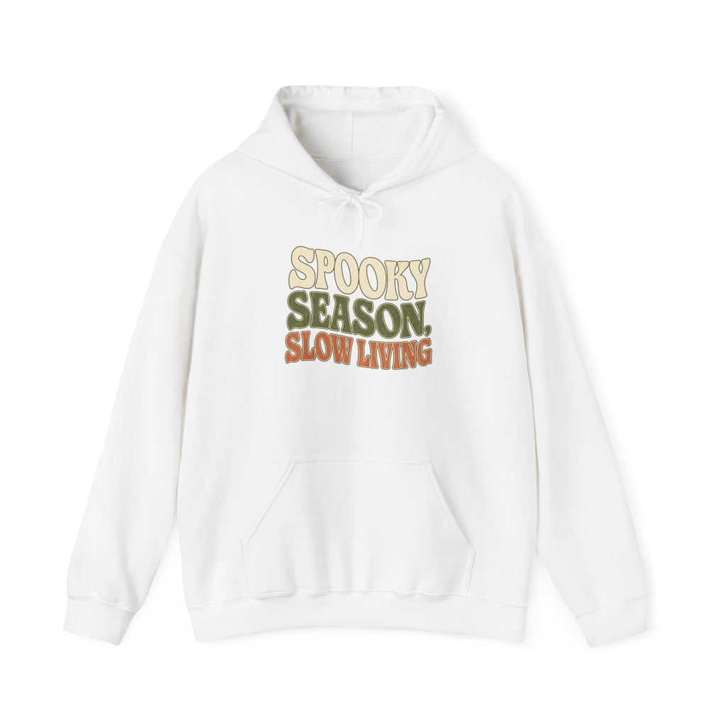 Spooky Season Slow Living Hoodie - White - Flat Lay