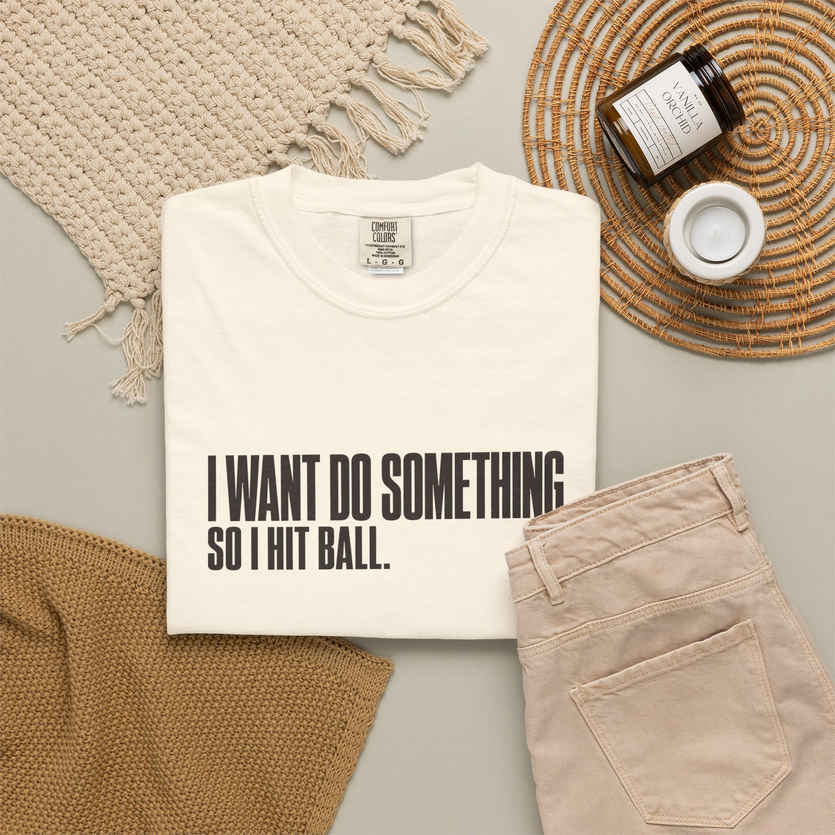 I Want Do Something So I Hit Ball T-Shirt - Ivory - Flat Lay