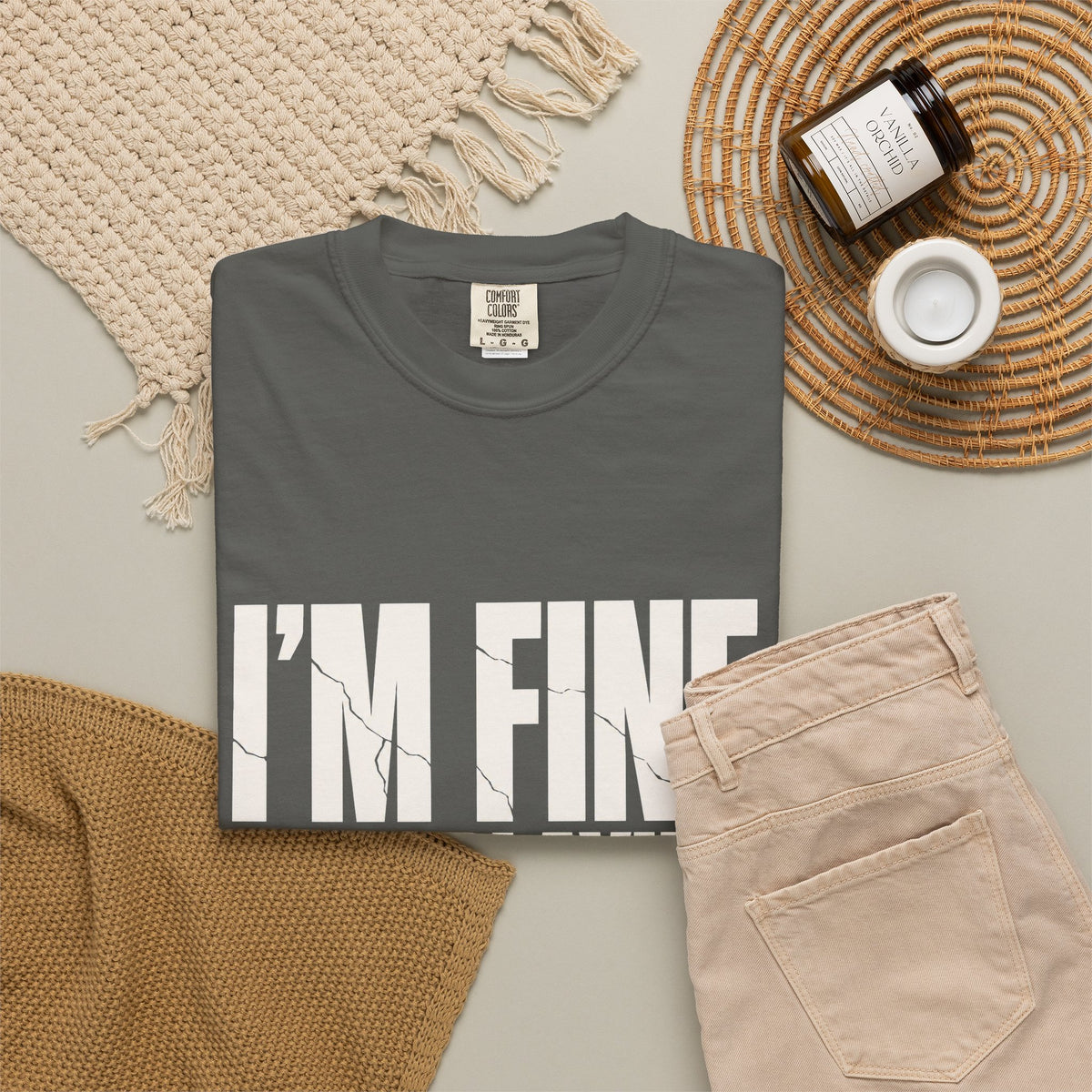 I'm Fine. Keep Playing. T-Shirt - Pepper - Flat Lay