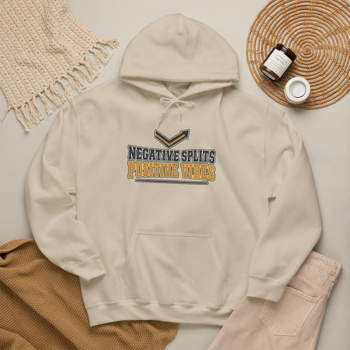 Negative Splits Positive Vibes Hoodie - Sand - Flat Lay