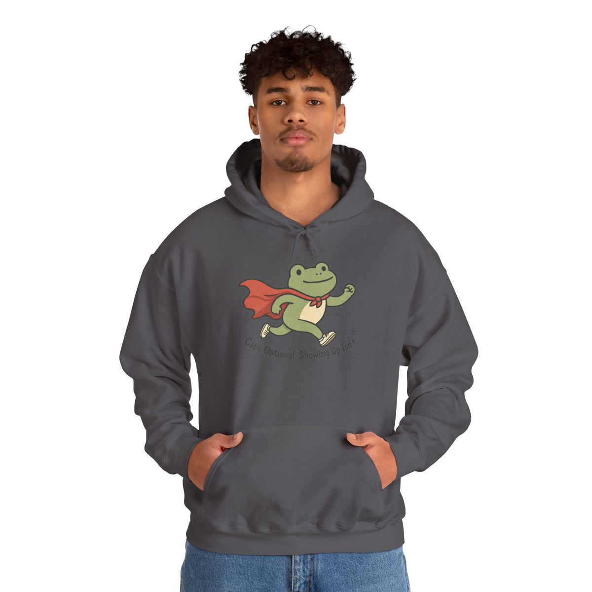 Superhero Frog running Hoodie - Charcoal - on model male