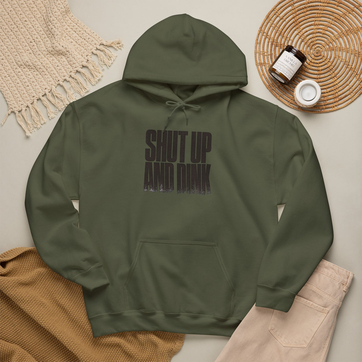 Shut Up and Dink Hoodie - Military Green - Flat Lay