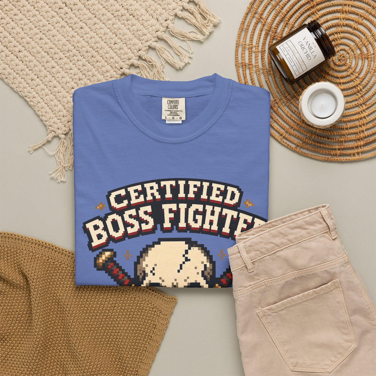 Certified Boss Fighter T-shirt - Mystic Blue - Flat Lay
