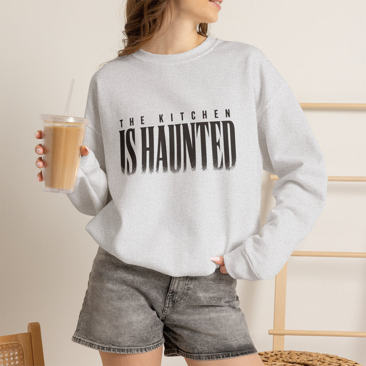 The Kitchen Is Haunted Sweatshirt - Ash - On Model Female