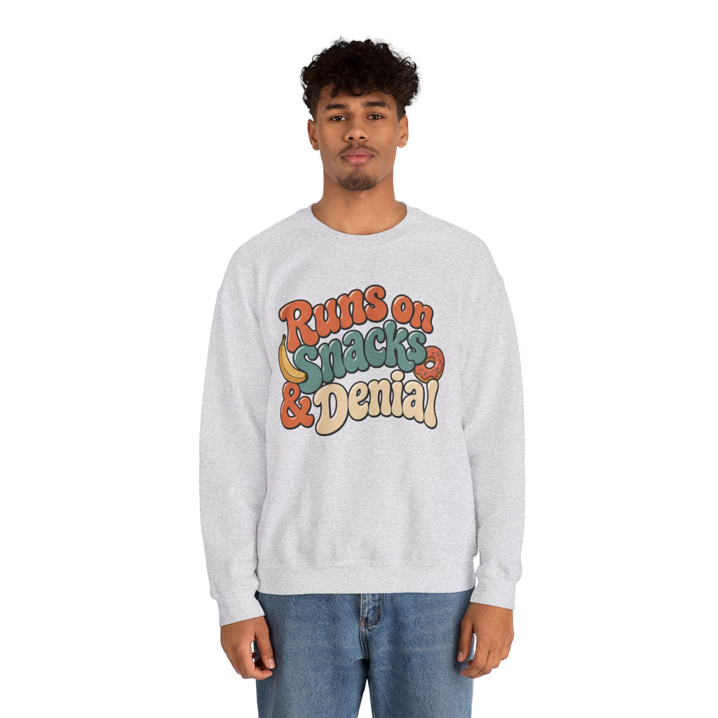 Runs on Snacks & Denial Sweatshirt - Ash - On Model Male