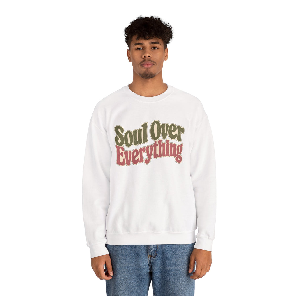Soul Over Everything Sweatshirt - White - On Model Male
