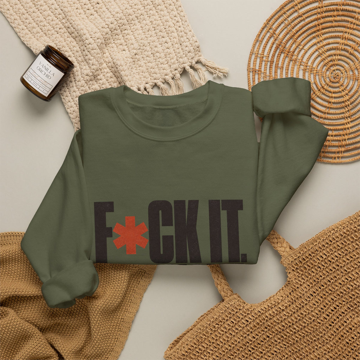 F*ck It. One More Game. Sweatshirt - Military Green - Flat Lay