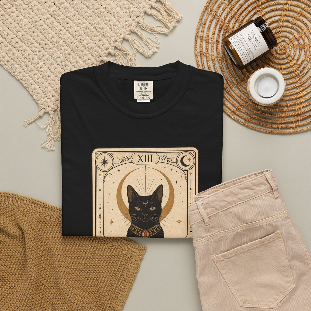 Black Cat Tarot Card T-shirt - Black - flat lay