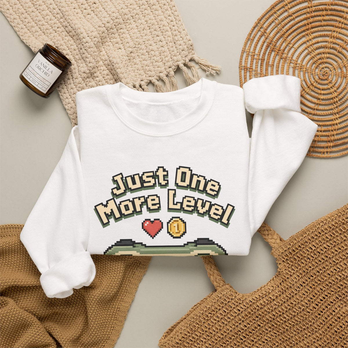 Just One More Level Sweatshirt - White - Flat Lay
