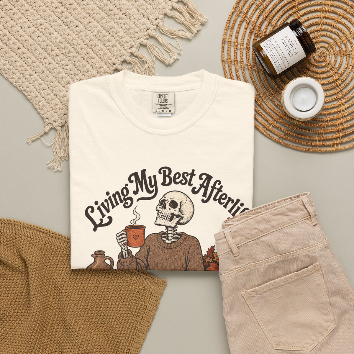 Living My Best Afterlife T-shirt - Ivory - Flat Lay