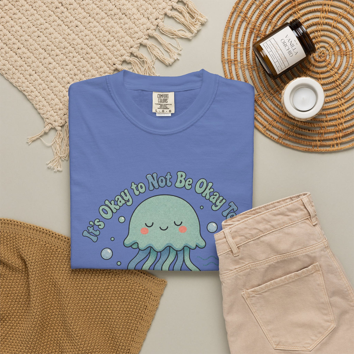 It's Okay to Not Be Okay T-shirt - Mystic Blue - Flat Lay