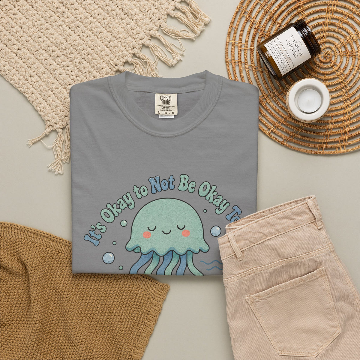 It's Okay to Not Be Okay T-shirt - Grey - Flat Lay