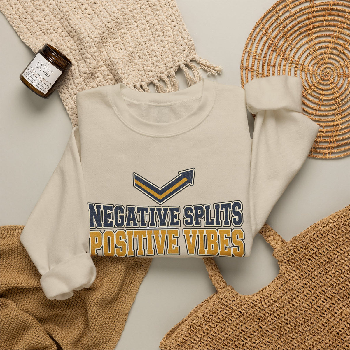 Negative Splits Positive Vibes Sweatshirt - Sand - Flat Lay