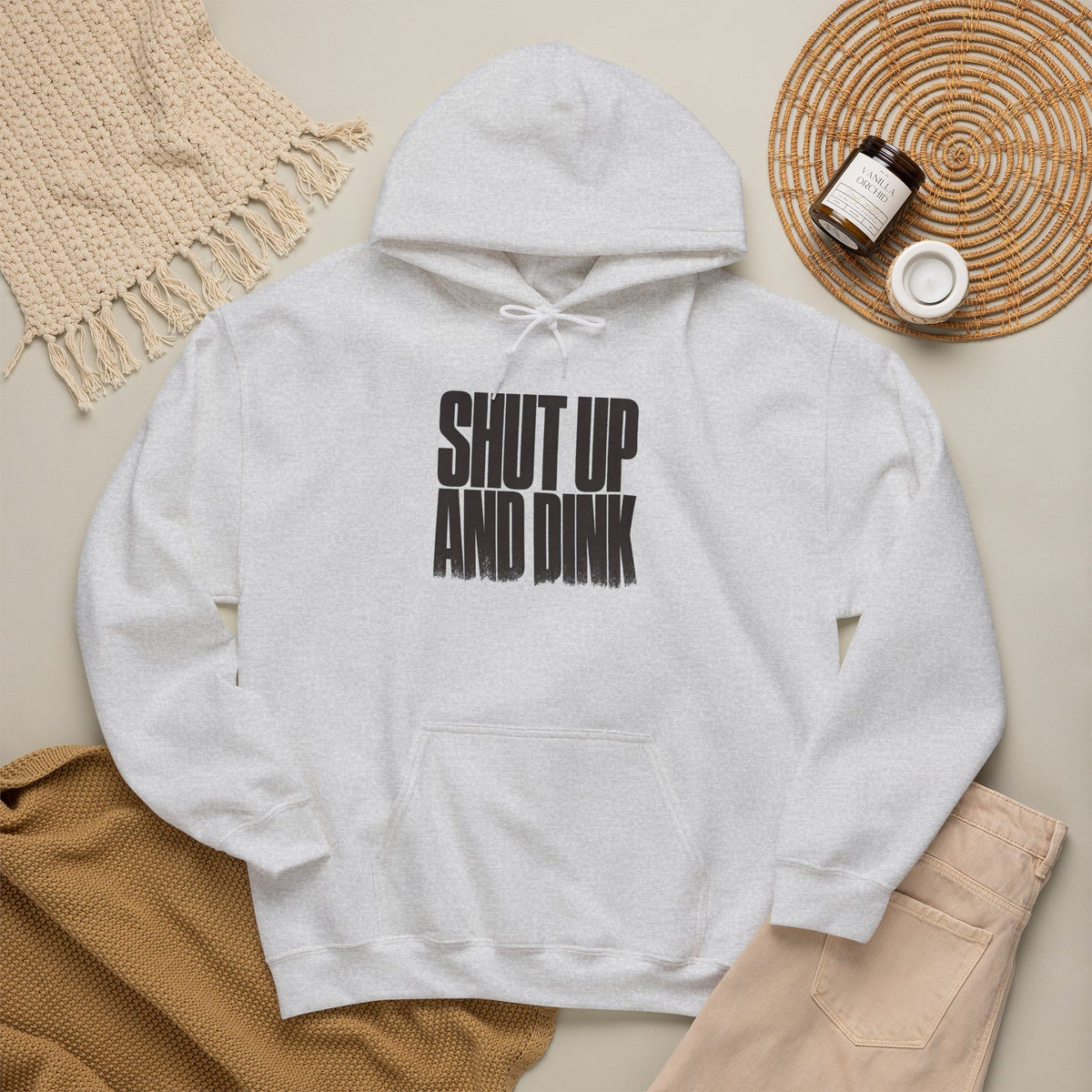 Shut Up and Dink Hoodie - Ash - Flat Lay