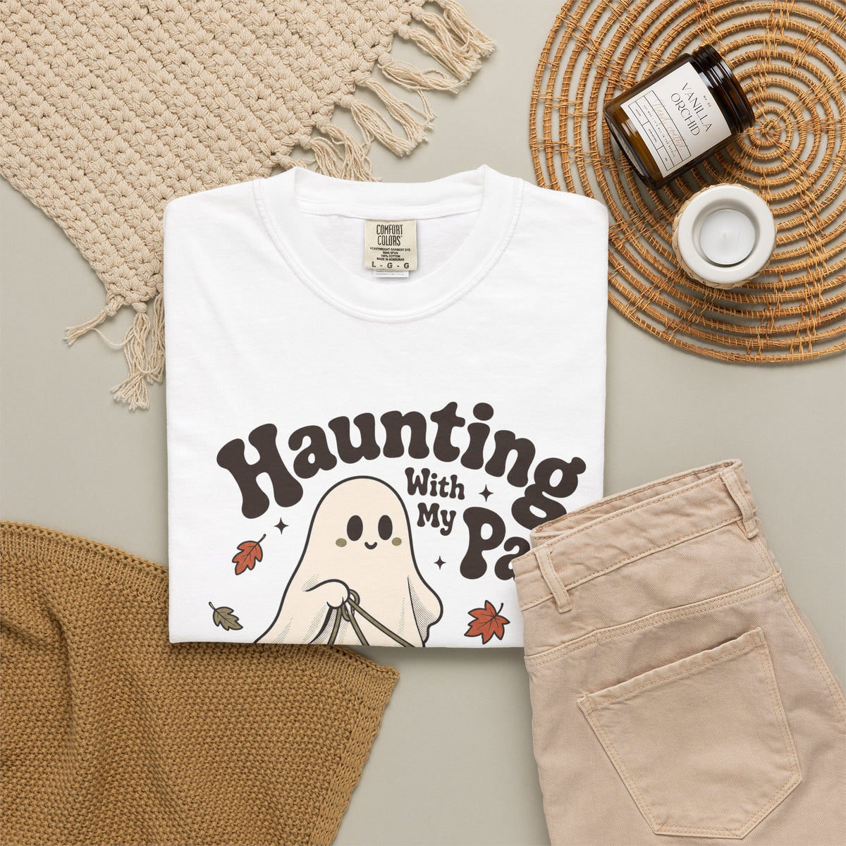 Haunting With My Pack T-shirt - White - Flat Lay