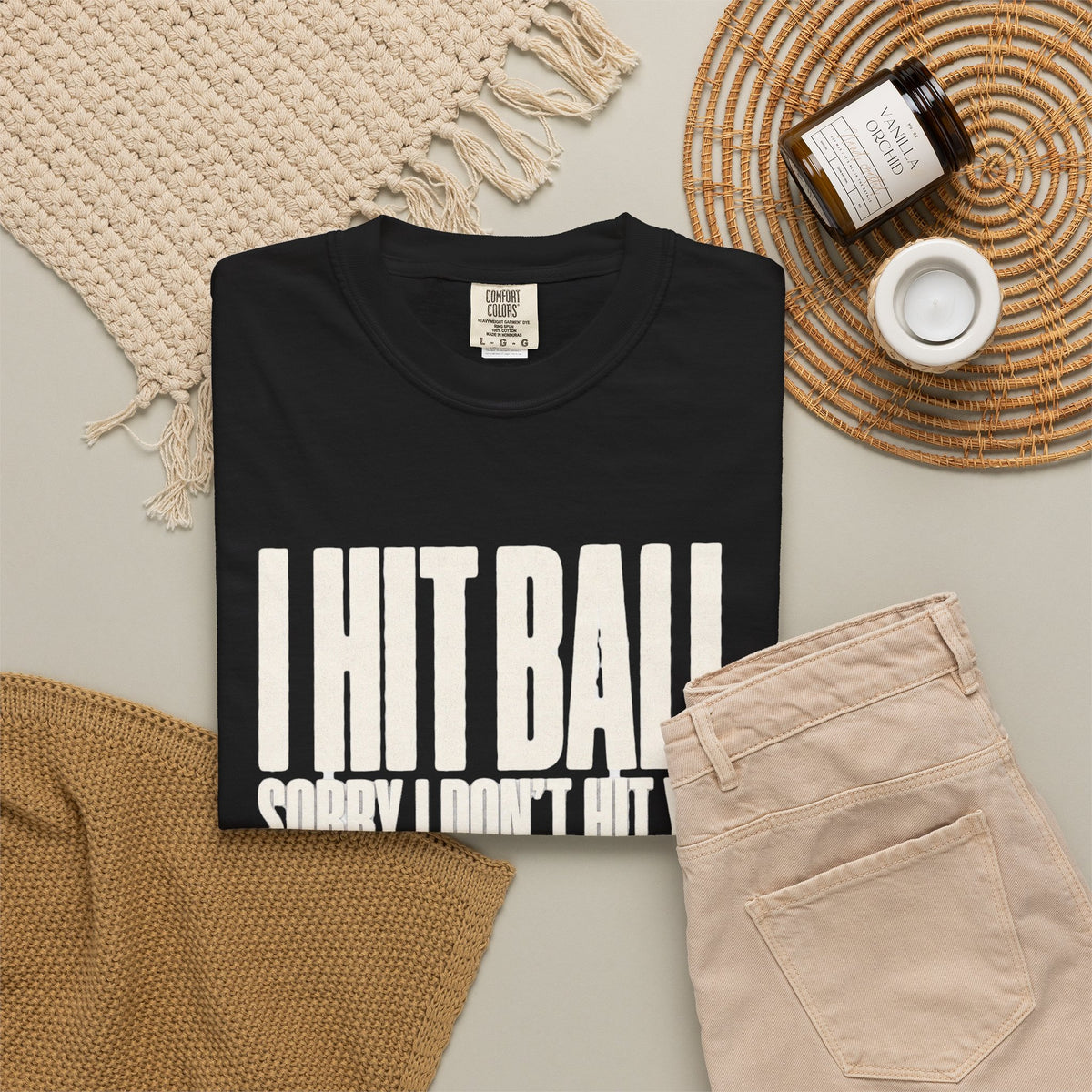 I Hit Ball. Sorry I Don't Hit You T-Shirt - Black - Flat Lay