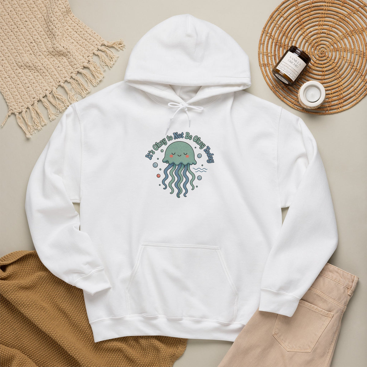 It's Okay to Not Be Okay Hoodie - White - Flat Lay