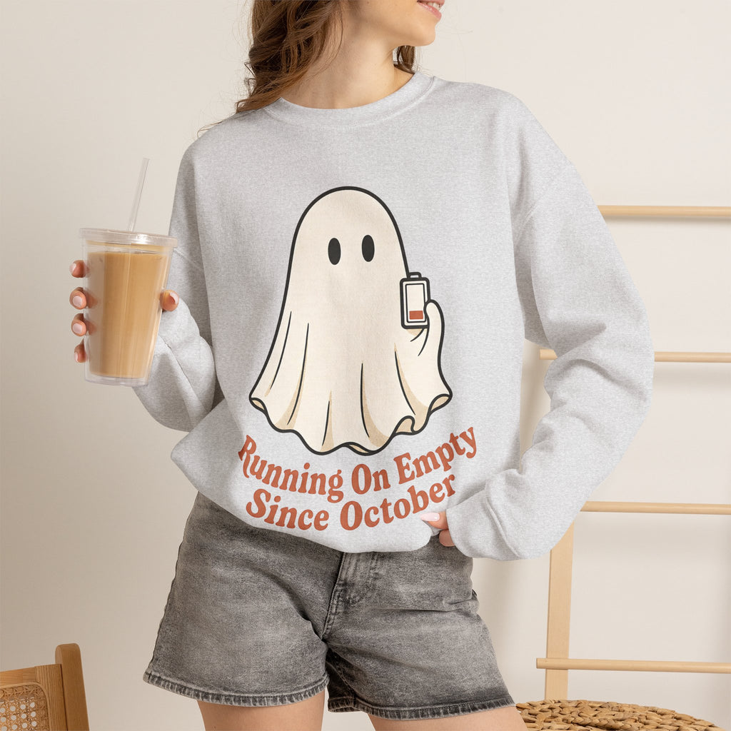 Running On Empty Since October Sweatshirt - Ash - On Model Female