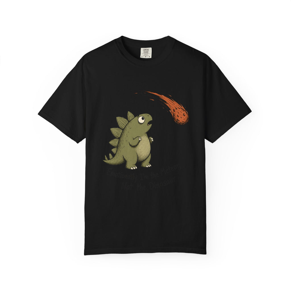 Emotionally I'm the Meteor Dinosaur T-shirt - Black - On Model Side