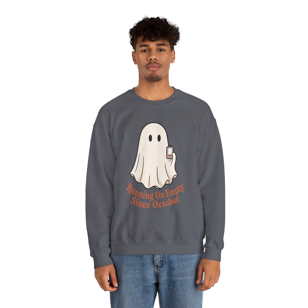 Running On Empty Since October Sweatshirt - Charcoal - On Model Male