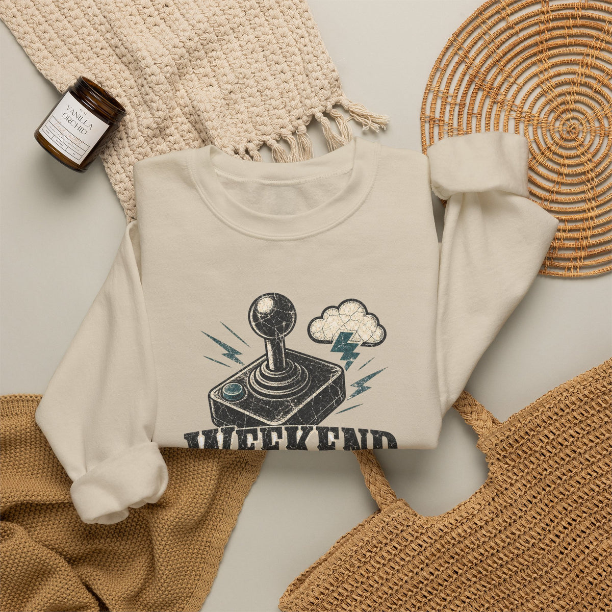 Weekend Forecast 100% Gaming Sweatshirt - Sand - Flat Lay