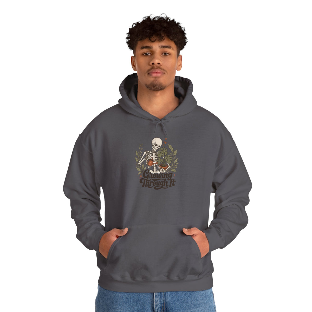 Growing Through It Hoodie - Charcoal - on model male