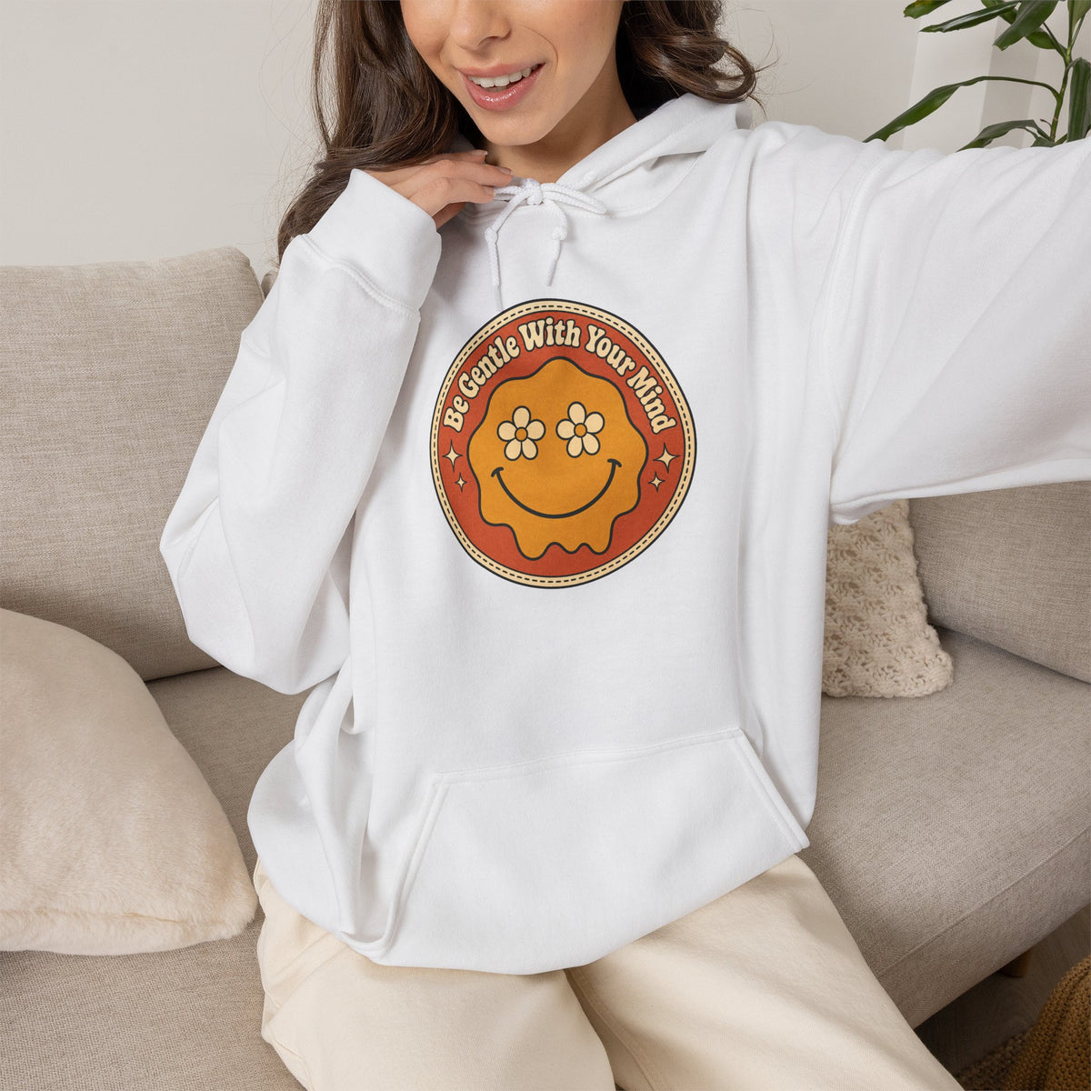 Be Gentle With Your Mind Hoodie - White - on model female