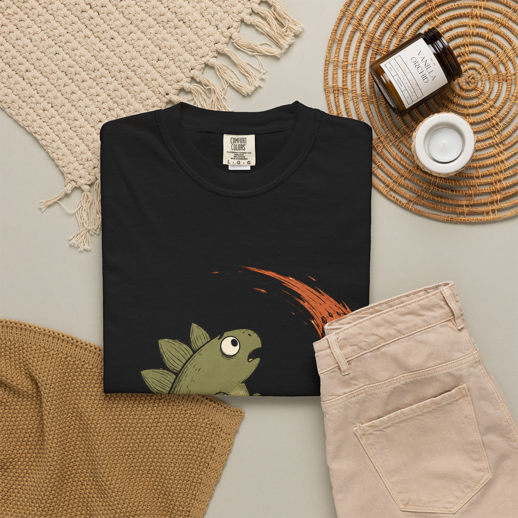 Emotionally I'm the Meteor Dinosaur T-shirt - Black - Flat Lay