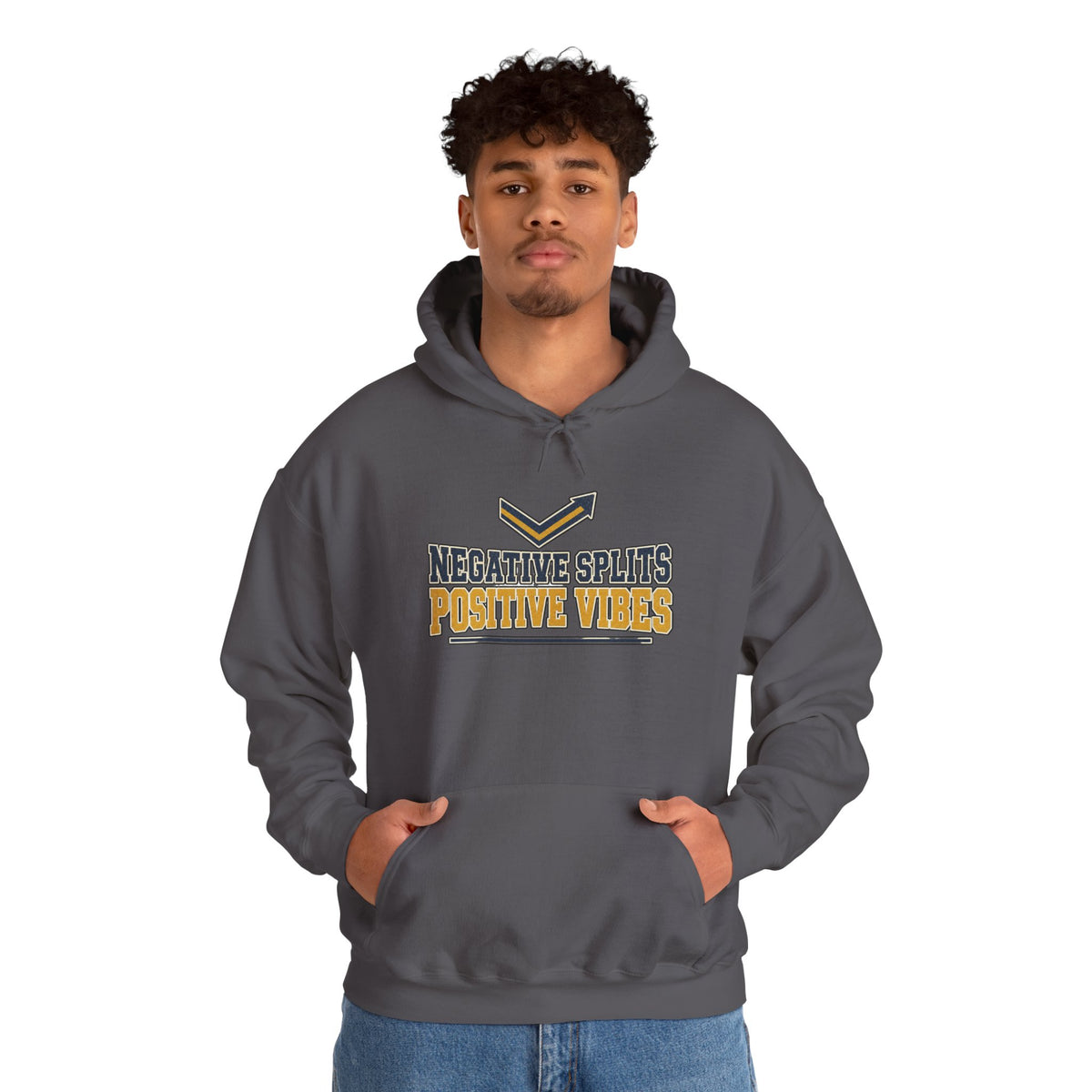 Negative Splits Positive Vibes Hoodie - Charcoal - On Model Male